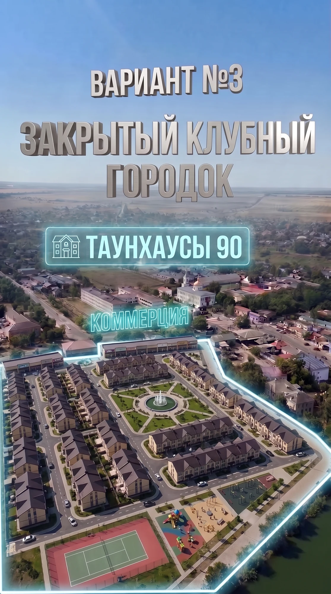 AI-концепція клубного кварталу з таунхаусами та комерцією